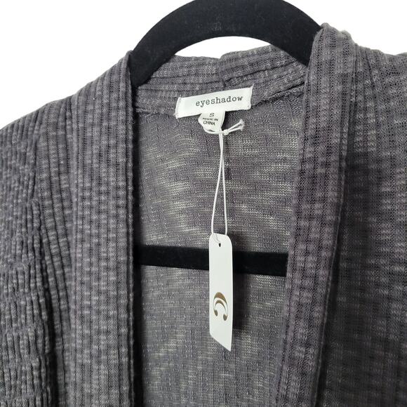 Eyeshadow Heathered Gray Open Front Peplum Tunic Cardigan Women Sz S - Picture 3 of 6